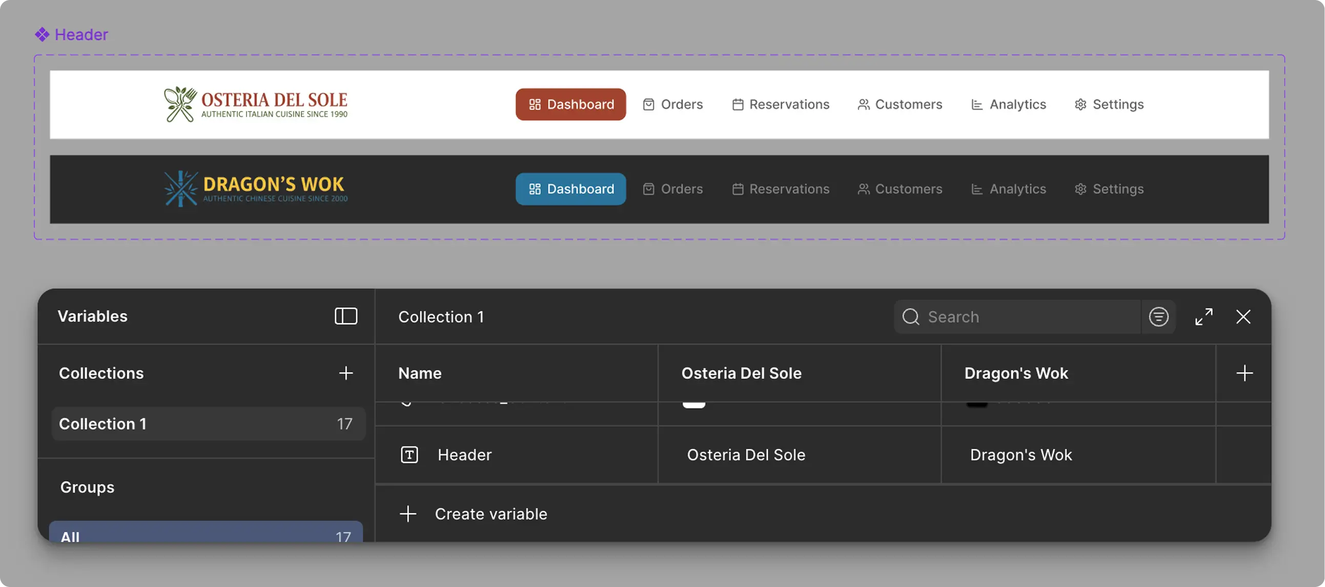 Component connected to variable