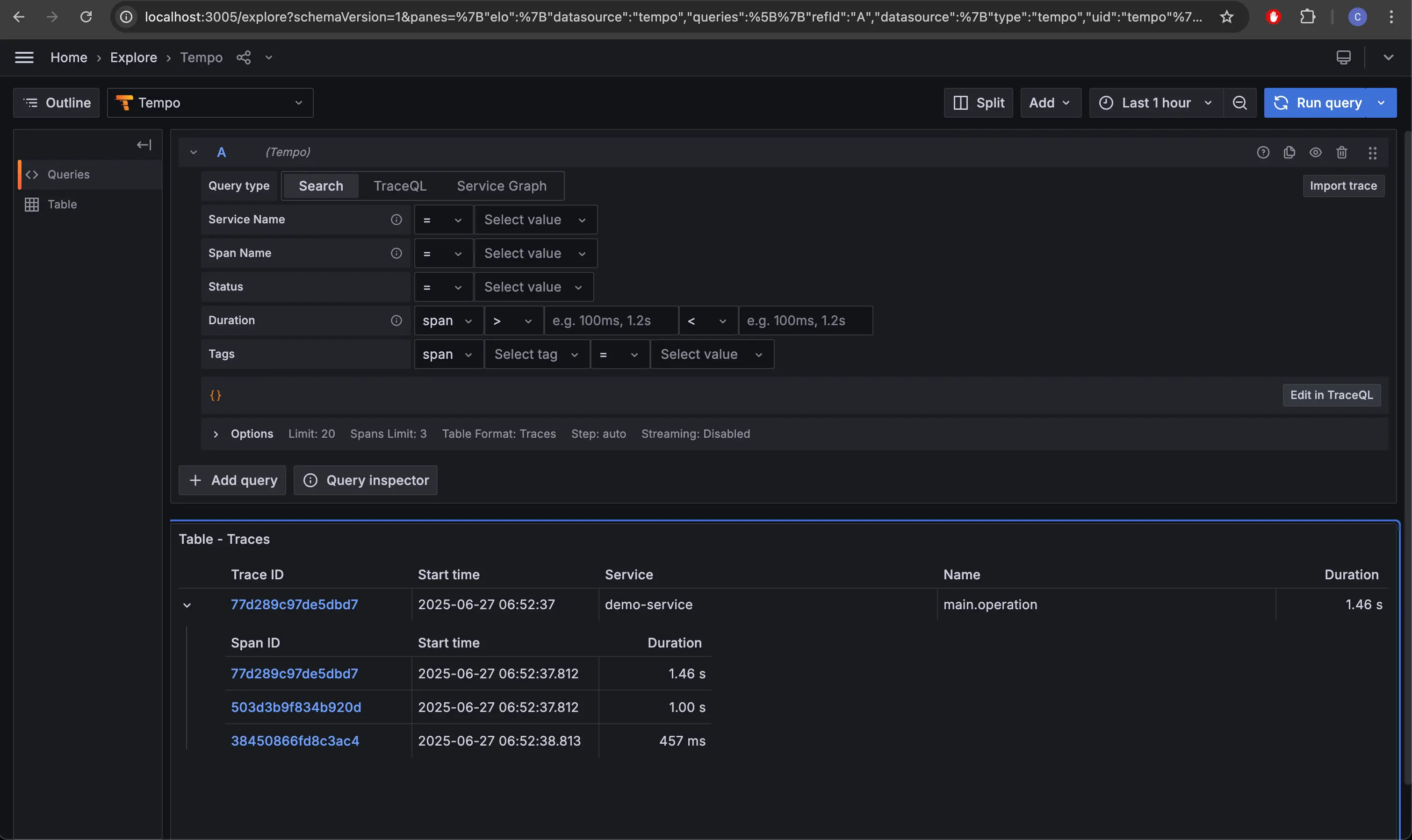 Grafana tempo dashboard