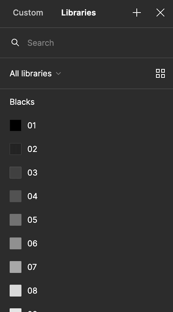 A style library of colors